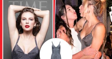 Brittany Mahomes sports same sparkling Area dress as Taylor Swift while on vacation