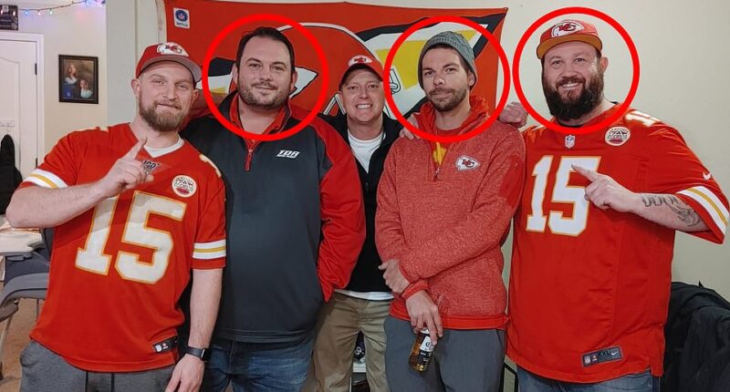 The brother of one of three Kansas City Chiefs fans found dead in a friend's backyard has demanded investigators tell the grieving families how they died. David Harrington (pictured second left), 37, Ricky Johnson (pictured right), 38, and Clayton McGeeney (pictured second right), 36, were found dead in Jordan Willis' backyard in Kansas City, Missouri nearly three weeks ago. Police have still not made any arrests and medical examiners have yet to reveal the cause of death, with toxicology reports expected to take up to five more weeks.