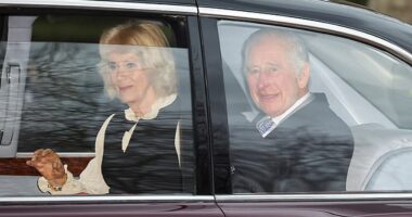 A smiling King Charles and Queen Camilla leaving Clarence House this afternoon