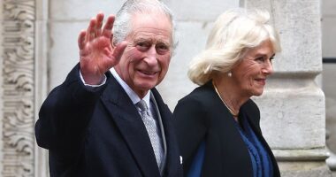The King (pictured with Camilla after leaving The London Clinic on January 29) spent last night at home in London after beginning out-patient cancer treatment