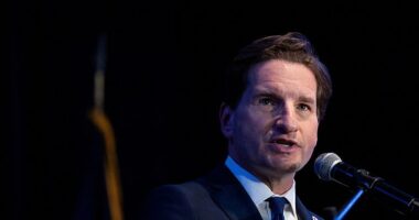 A political consultant for President Joe Biden's longshot primary competitor Rep. Dean Phillips (pictured) came forward to admit he commissioned the AI robocall of the president's voice telling voters not to participate in the New Hampshire primary in Janiuary