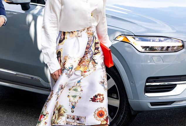 The future European Queen, 46, looked effortlessly glamorous in a white silk shirt and floral skirt