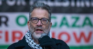 Ben Jamal, director of the Palestine Solidarity Campaign, addressed activists at a pro-Palestine rally in Westminster