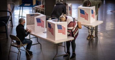 election day voters voting at a polling station
