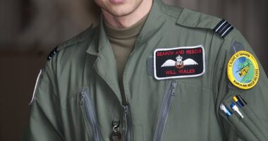Prince William at RAF Valley in Anglesey where he flew a Sea King search and rescue helicopter