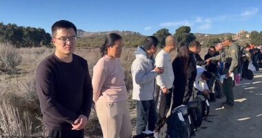 Two large groups of migrants, a new phenomenon seen at the border, arrived in Jacumba, California on Feb. 15, as witnessed by Fox News