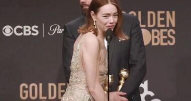 Emma Stone vows to 'never joke about friend Taylor Swift again' after the actress called the musician an a**hole for loudly applauding her Golden Globes win