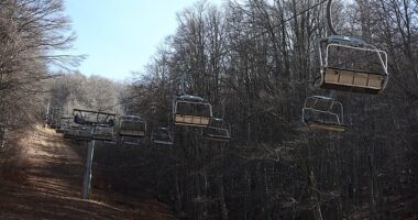 ITALY: A view of a closed chair-lift at a ski slope without snow at the resort of Mount Terminilo on February 1