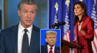 California Gov. Gavin Newsom says he wants Nikki Haley to stay in the 2024 presidential primary race because she is essentially a ' surrogate ' for Democrats . After an embarrassing defeat to Donald Trump in her home state primary in South Carolina on Saturday, former U.N. Amb. Haley said she is sticking to her word and staying in the race through Super Tuesday.