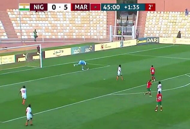 The Niger goalkeeper put the ball down after catching a cross as if to take a goal kick