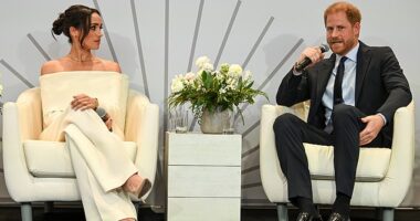 Harry and Meghan at a World Mental Health Day event in New York on October 10 last year