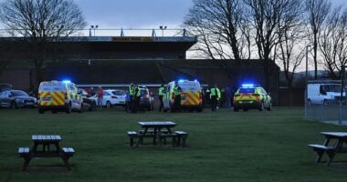 A Scottish football match ended in chaos as away supporters were reportedly attacked by home fans with golf clubs after the final whistle