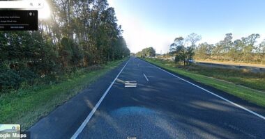 The body of a man was found on the M1 Pacific Motorway near Tweed Valley Way in Chinderah (pictured) at around 5.30am on Monday