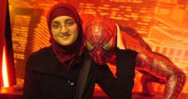 Roshonara Choudhry, pictured here at Madame Tussaud's in London with a waxwork Spiderman, became radicalised online before attempting to murder MP Stephen Timms