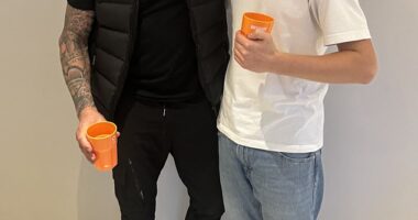 Henry Moores, (right) from Macclesfield, Cheshire, is walking to Ibiza because he 'can't afford a flight' - trudging a marathon a day for two months so he can party with Wayne Lineker (left) at his beach club