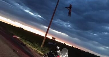 Kennedy Littledike, 19, survived a horrific car crash after she was ejected dozens of feet into the air and caught on a power line, where she hung by her broken leg for over an hour