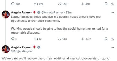 The Labour deputy leader issued a series of posts on social media to reject allegations she wants to 'pull up the ladder' to make it harder for other social housing tenants to benefit in the same way she did