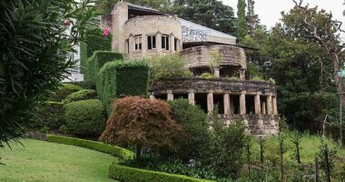 A once grand stone mansion on Sydney 's north shore made famous by TikTokers as a 'haunted house' has hit the market for a whopping $10million. Pictured: The remains of 'Morella', which was built on Mosman's foreshore in 1939