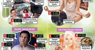 Inside the weird and wacky routines of the rich and the famous: From Mark Wahlberg's 2.30am wakeups to Elle Macpherson's tea ceremonies and Orlando Bloom's 'eye-gazing' - how the Hollywood A-list fill their days