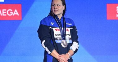 Anastasia Gorbenko, 20, took second place in the 400m freestyle t the World Aquatics Championship - but the crowd in Qatar whistled when she went up to collect her medal