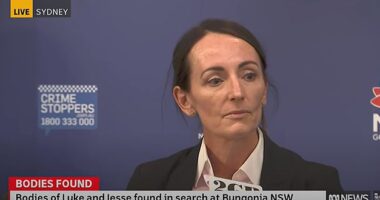 Det Sgt Sasha Pinazza (pictured at a press conference on Tuesday) is credited with being the hero cop who helped solve the case of the alleged murders of Jesse Baird and Luke Davies