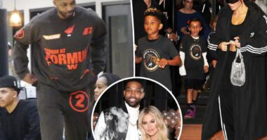 Kim Kardashian attends son Saint's basketball game with sister Khloé's ex Tristan Thompson