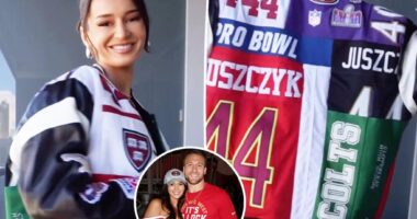 Kristin Juszczyk honors husband Kyle's NFL career at Super Bowl 2024 in custom jacket