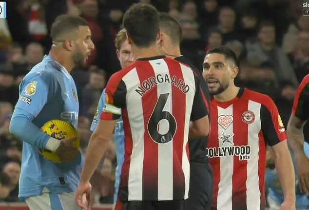 Kyle Walker threatened to 'knock out' Neal Maupay after claiming the Brentford striker was taunting him about his children, an expert lip reader has revealed