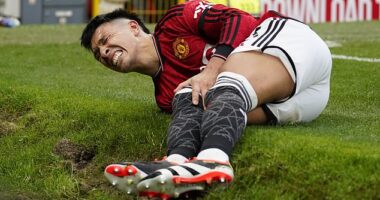 Lisandro Martinez (above) will miss at least up to eight weeks with a knee ligament injury