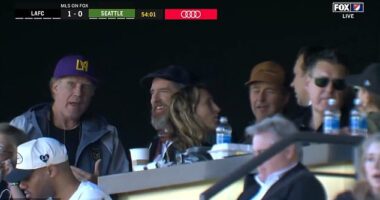 Will Ferrell chatted with Brendan Hunt and Jason Sudeikis at LAFC's 2024 MLS season opener