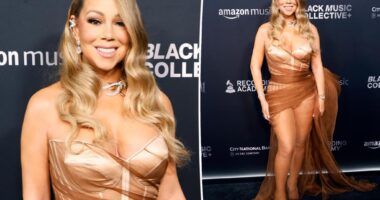 Mariah Carey goes bare in a sheer corset-style dress at Recording Academy Honors