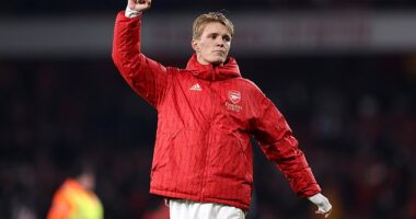 Martin Odegaard celebrates Arsenal's 4-1 win over Newcastle as they kept up with Liverpool and Manchester City in the Premier League title race
