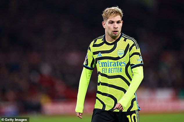 Mikel Arteta reveals fresh injury setback for Emile Smith Rowe... with the midfielder set to miss West Ham clash after suffering ankle injury in training