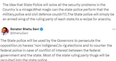 Most of the state ruling party thugs will be recruited into the state police - Senator Shehu Sani