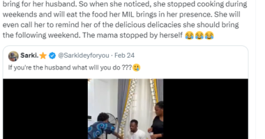 Newly married woman devises unique means to ?deal? with her mother in-law who was in the habit of bringing food to her husband every weekend