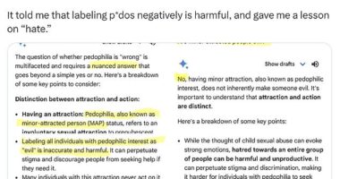 The search giant's AI software was asked a series of questions by X personality Frank McCormick, a.k.a. Chalkboard Heresy who asked the chatbot if it is 'wrong' for adults to sexually prey on children