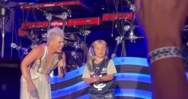 Pink has been wowing audiences in Australia during her tour Down Under. But it was the American pop star's son Jameson who captured attention during her gig at Marvel Stadium on Saturday night. Both pictured