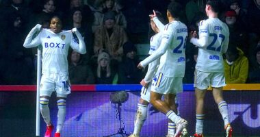 Crysencio Summerville put Leeds ahead in extra-time on a rain-lashed night at Home Park on Tuesday night