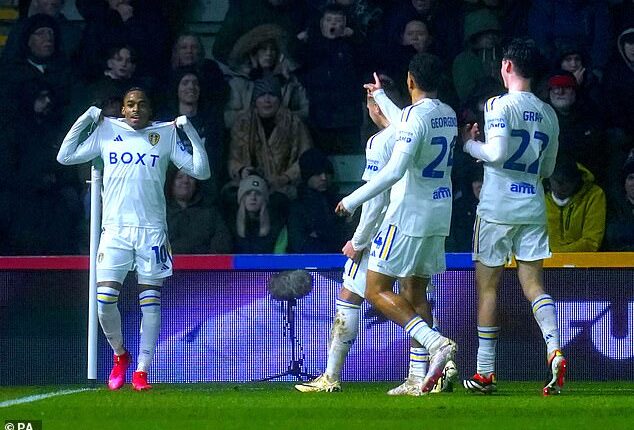 Crysencio Summerville put Leeds ahead in extra-time on a rain-lashed night at Home Park on Tuesday night