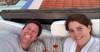 Princess Eugenie has marked Valentine's Day by sharing two sweet never-before-seen photographs on her Instagram Story. In the first snap, the King's niece, 33, and her husband Jack Brooksbank, 37, pose for a casual selfie while lounging outside