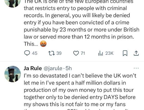 Rapper Ja Rule ?devastated? after being denied entry to UK