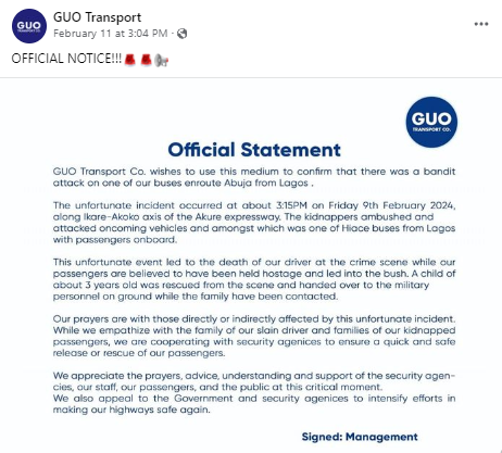Rescue of abducted GUO passengers ongoing - Ondo Police