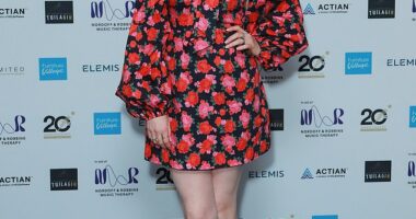 Sophie Ellis-Bextor put on a leggy display in a floral minidress as she attended the 29th annual Legends Of Rugby dinner at the JW Marriott Grosvenor House in London on Wednesday