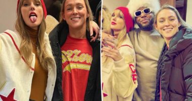 Taylor Swift and Kylie Kelce pose together in never-before-seen photo from Chiefs vs. Bills game