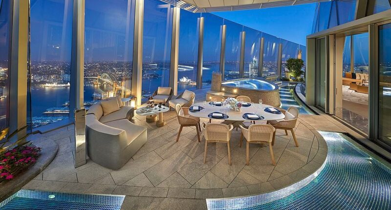 Taylor Swift and Travis Kelce are believed to be staying at the presidential villa (pictured) at the Crown Towers hotel in Sydney's Barangaroo neighborhood