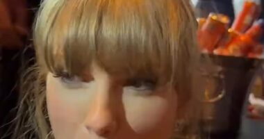 Taylor Swift shared hilarious footage of Travis Kelce partying with her parents at a Las Vegas nightclub while raunchy music played in the background as he made his debut on her social media