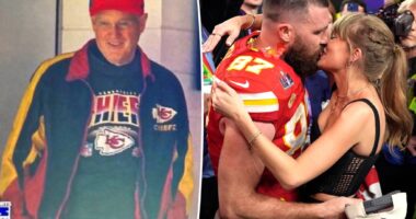 Taylor Swift's dad Scott rocks Kansas City Chiefs gear as he cheers on Travis Kelce at Super Bowl 2024