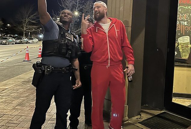 Travis Kelce carried on his Super Bowl victory party at a Kansas City restaurant last night