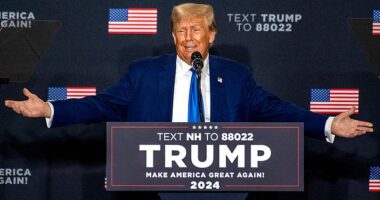Former US President and 2024 Republican presidential hopeful Donald Trump speaks during a campaign rally