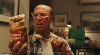 In one scene, a man with a swollen face, eating peanut butter from a jar by the spoon says: 'There's peanuts in peanut butter?' Oh, it's the primary ingredient'